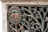 Antique Indian Jali Hand Carved Solid Wooden Cabinet Green Silver wash 98x40x89cm A0113